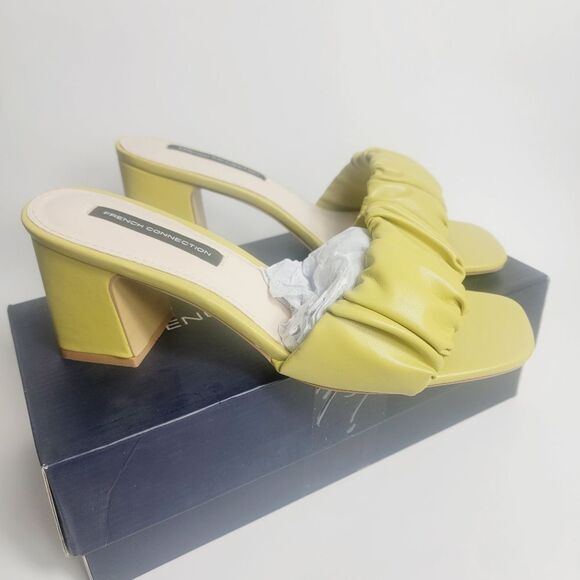 French Connection Challenge Yellow Vegan Leather Slip On Sandals Size 7.5 NIB - Picture 3 of 12